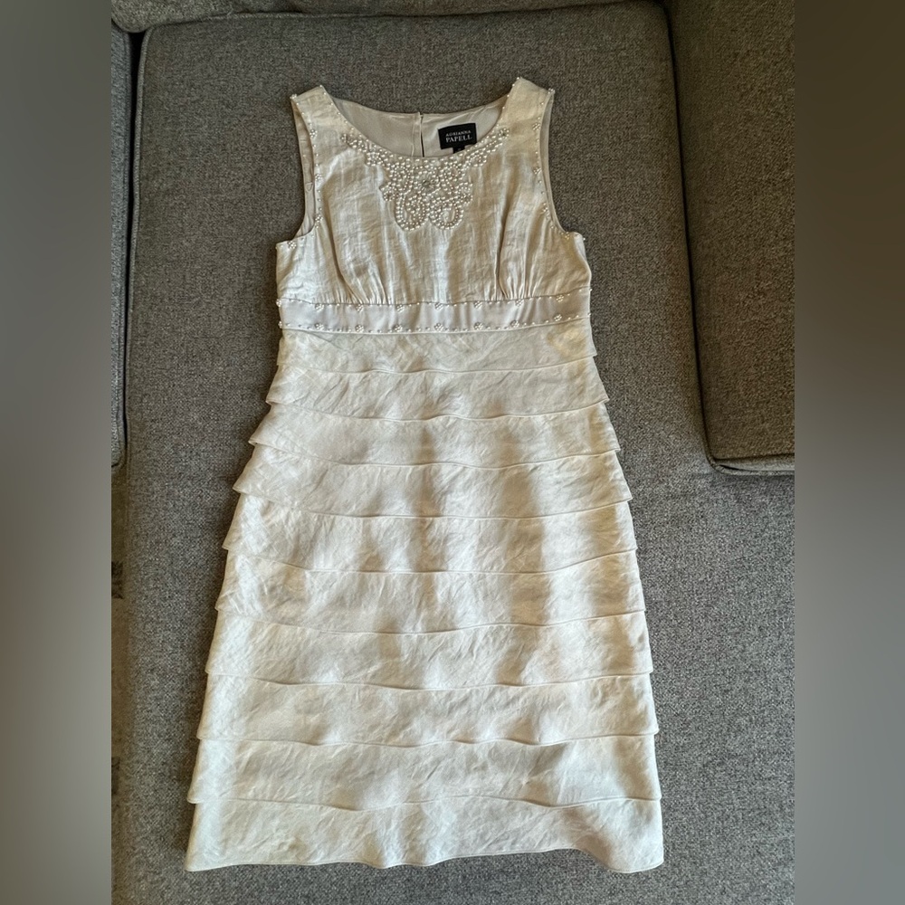Adrianna Papell Champagne Embellished Layered Dress